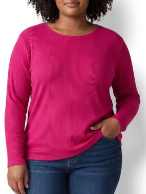4/$20 Forelli Ribbed Knit Long Sleeve Sweater Top Pink XXL
